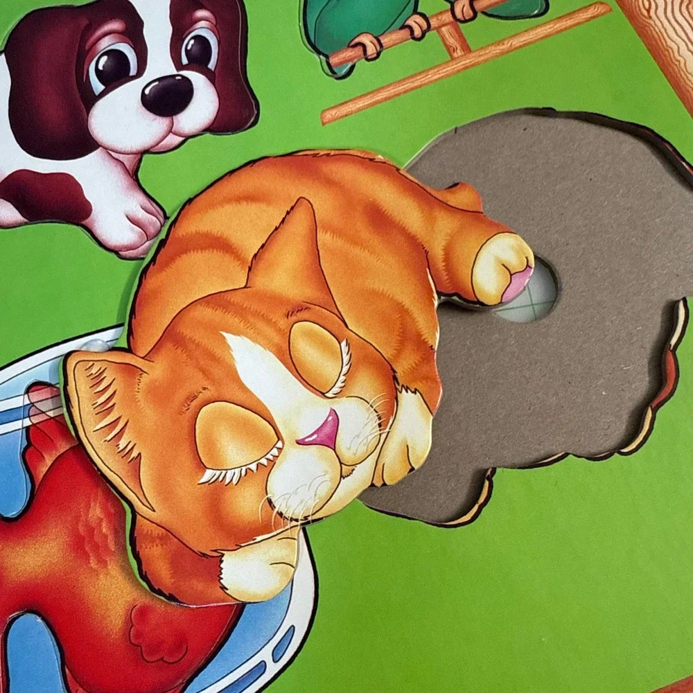 Vintage 80s Chinkies thick board animal pet puzzle 1984 learning toddler toy